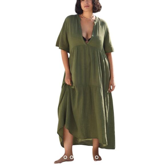NWT Anthropologie The Kallie Flowy Green Moss Maxi Dress Relaxed Fit Size Large - Picture 2 of 12
